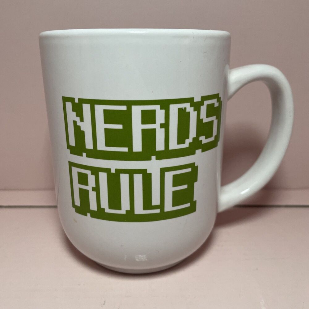NERDS RULE Coffee Mug Cup Royal Norfolk Pixelated Retro Style Stoneware EUC Prep